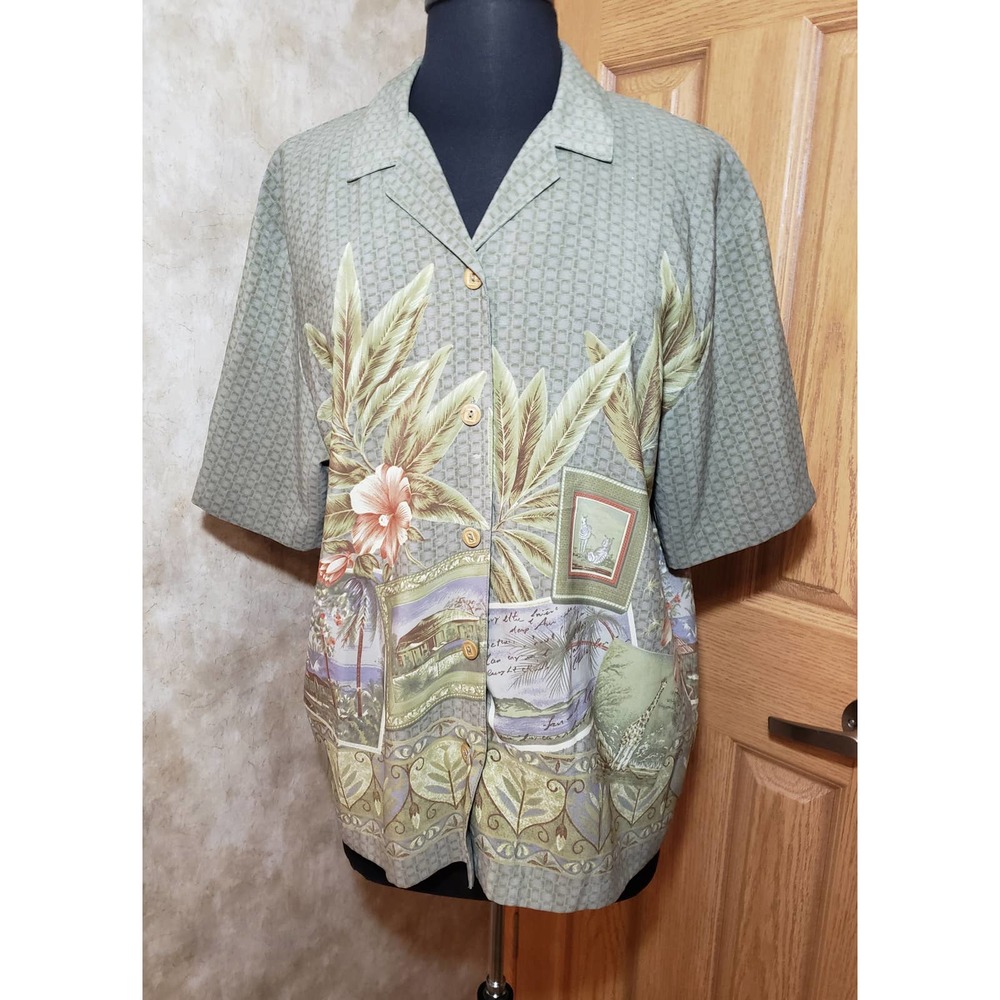Teddie size XL vintage olive green button up blouse